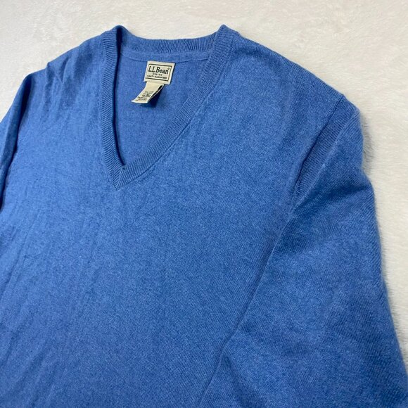 LL BEAN CASHMERE COTTON BLEND V-NECK SWEATER LIGHT BABY BLUE MENS SIZE XXL TALL - Picture 2 of 9